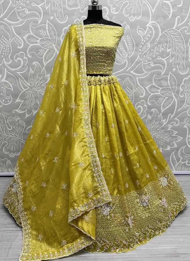 Gold Crush Pineapple Wedding Wear Embroidery Work Lehenga Choli